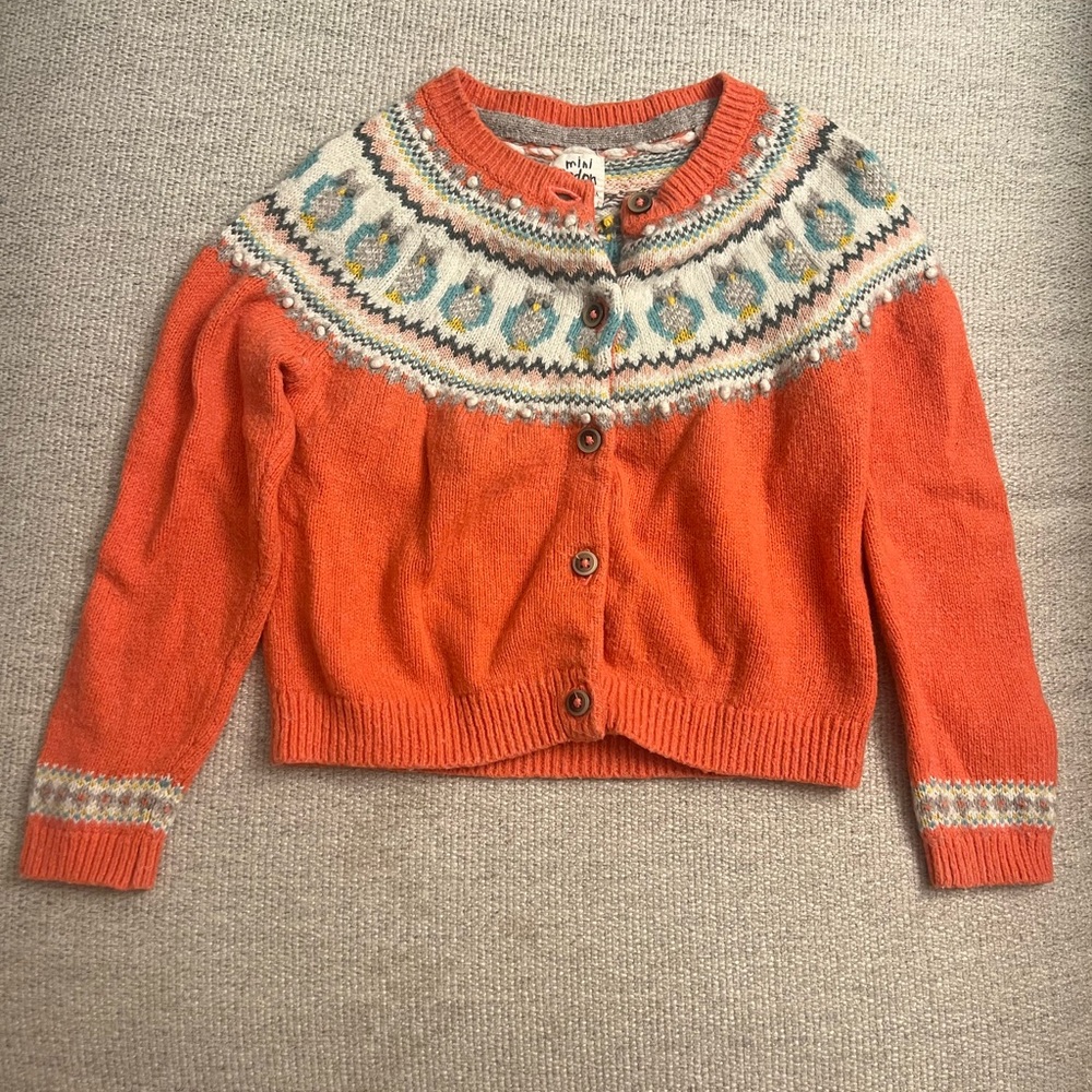 Mini Boden Orange Fair Isle Cardigan